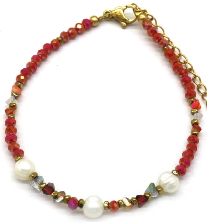 Armband Dames - Kralen en Steentjes - RVS - Verstelbaar 16-21 cm - Rood