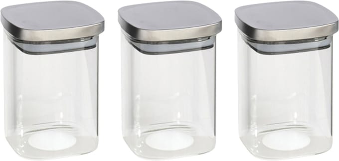 Gerim - Voedsel/etenswaren 3x voorraadpotten 1400ml glas en RVS deksel