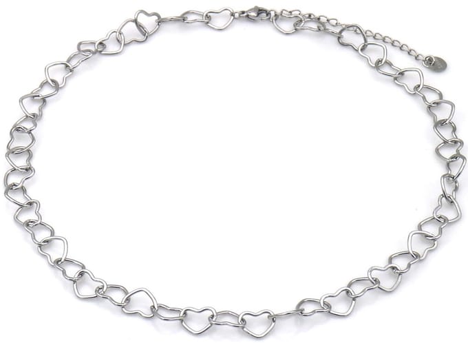 Ketting - RVS - hartjes - zilverkleurig - 40-45 cm
