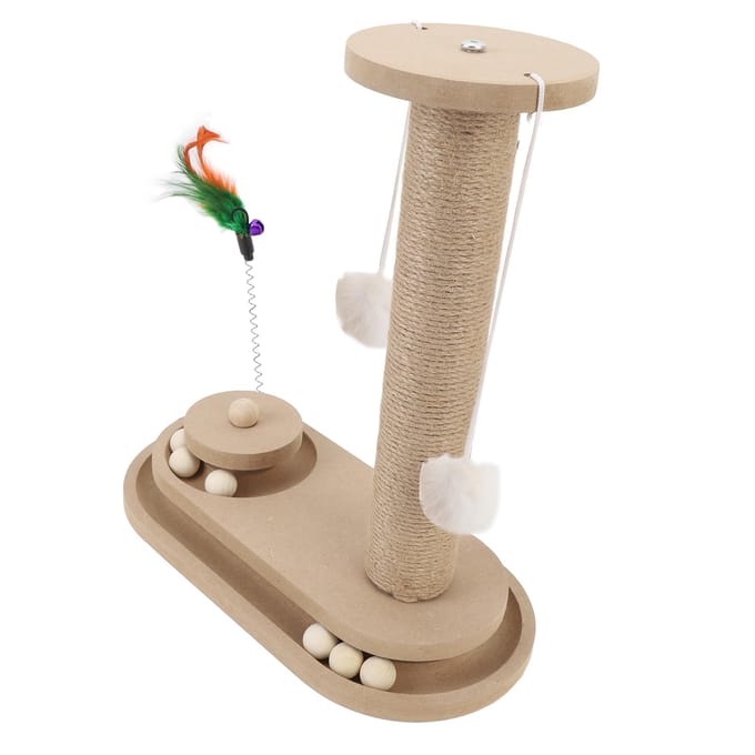 Krabpaal voor Katten Multifunctioneel Interactief Speelgoed met Stabiele Basis en Bal voor Vermaak en beige