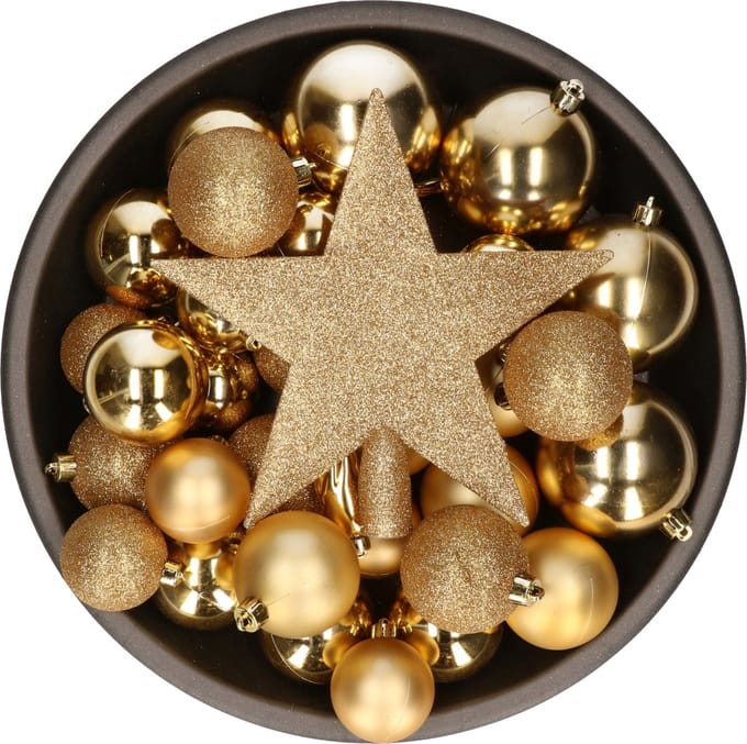 Decoris kerstballenmix - 33 stuks - 5/6/8cm - met piek - kunststof