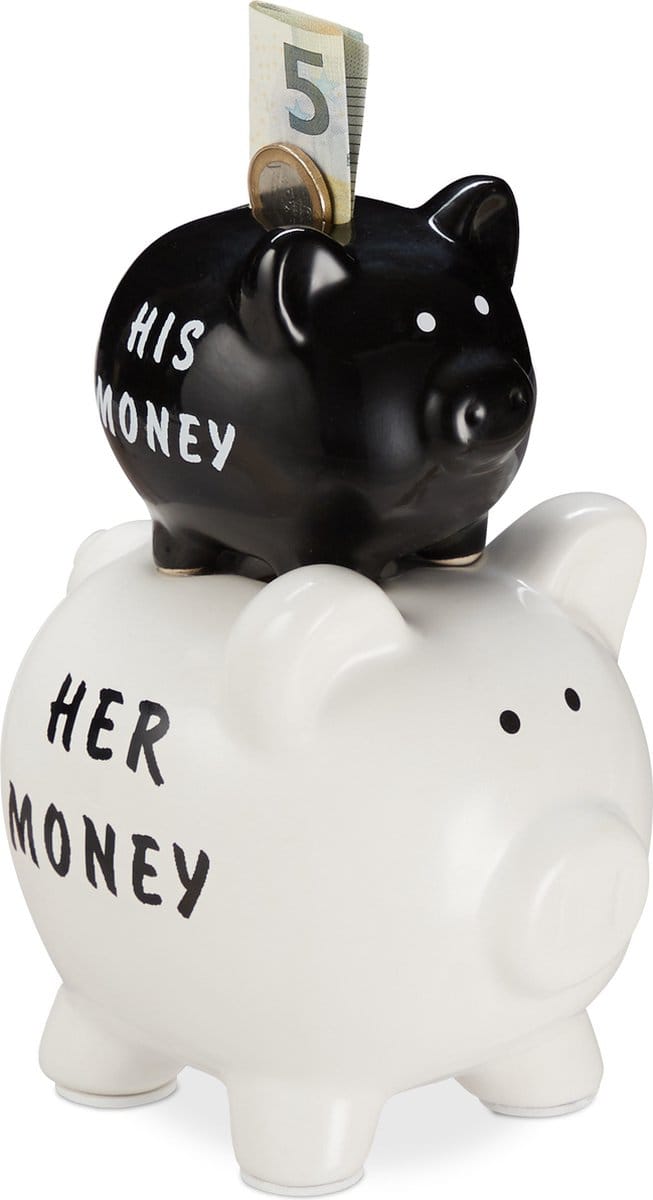 spaarvarken his en her money - 2 varkens - dubbel - cadeau bruiloft - zwart-wit