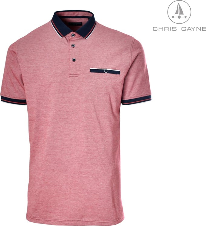 Chris Cayne heren polo - L - koraalrood - elastisch - gemêleerd - polokraag – jersey - korte mouw - borstzak