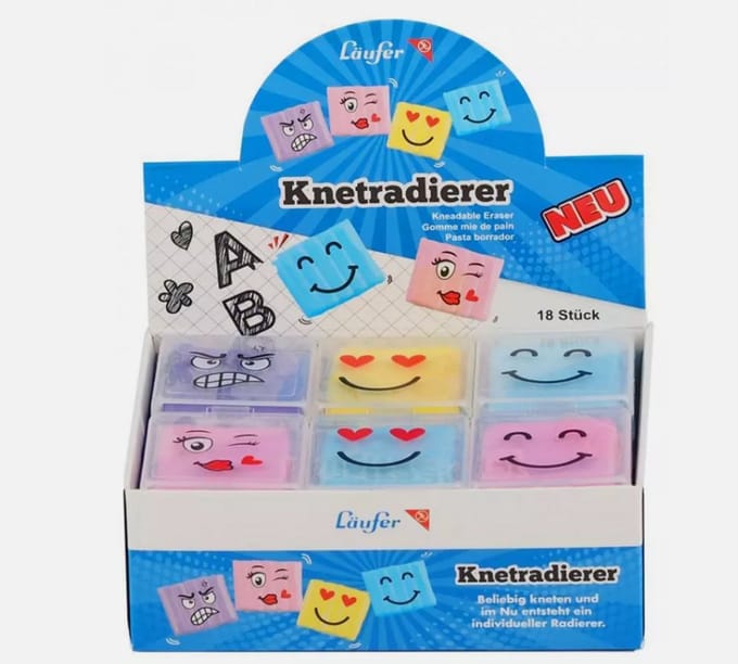 Läufer Knetgummi-Radierer Smiley, im 18er Display