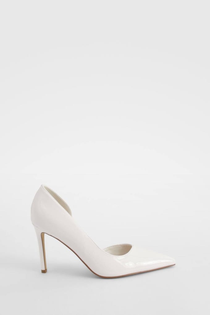 boohoo Dames Patent Uitgesneden Basic Middenhoge Court | Wit | Maat: 41