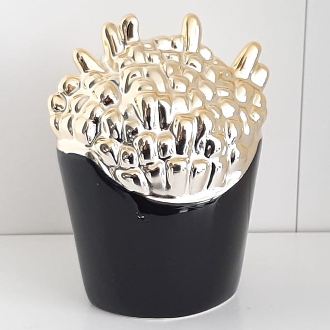 Bling bling spaarpot patat in goud en zwart