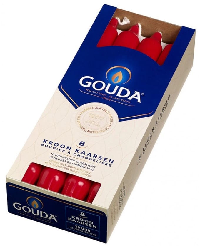 Gouda - Kroonkaarsen - 48 stuks - Rood - 10 branduren - 24 cm