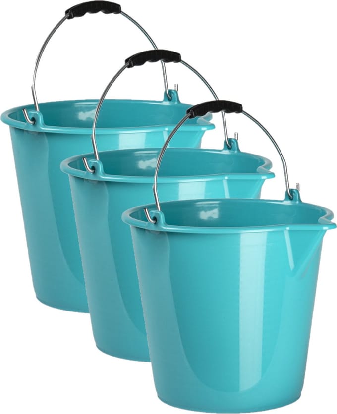 Plasticforte Emmers - 3x stuks - met schenktuit - 9 Liter - blauw - schoonmaakemmer