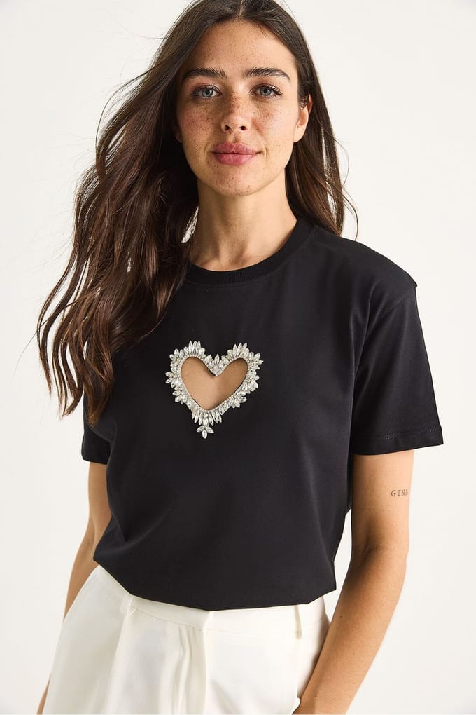 Geborduurd Crew Neck Losse Pasvorm T-shirt