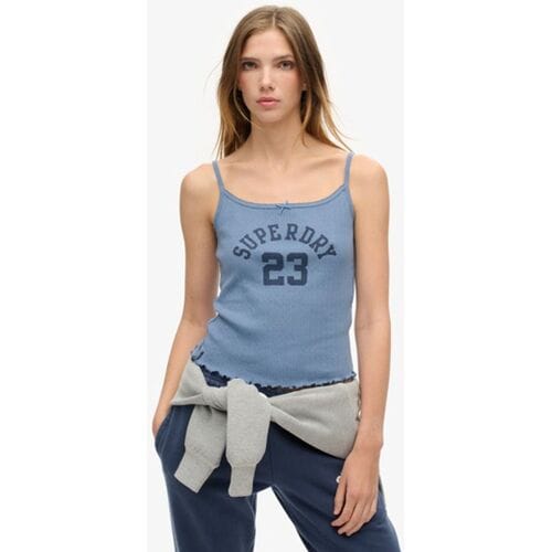 Superdry Athletic Essentials Pointelle Camitop met Print Blauw Grootte: 34-36