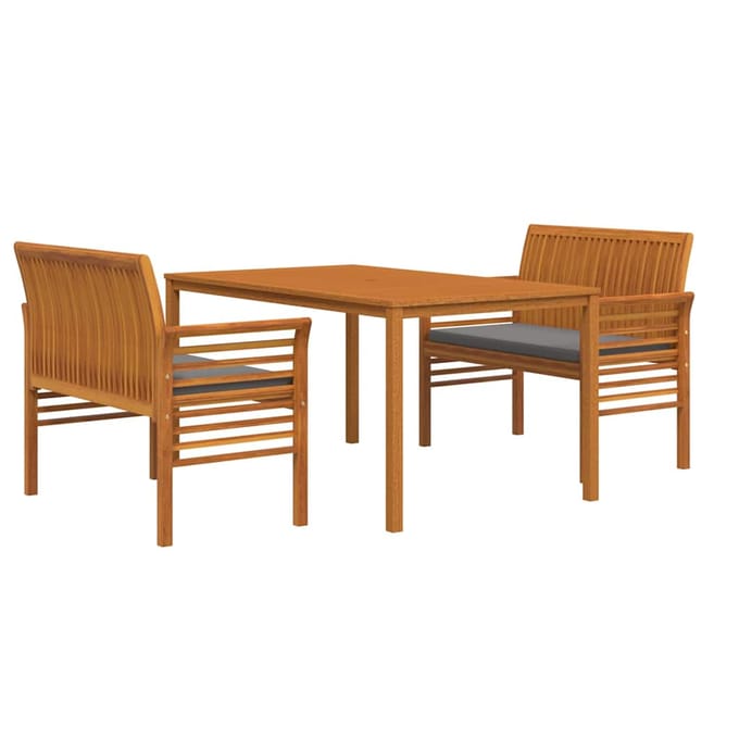 vidaXL - 3-delige - Tuinset - met - kussens - massief - acaciahout