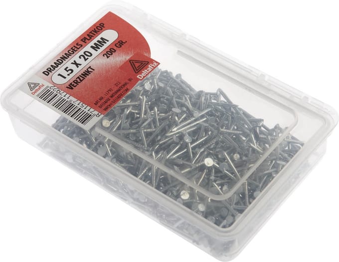 Deltafix spijkers 1,5 x 20 mm - verzinkt - platte kop - 200 gram