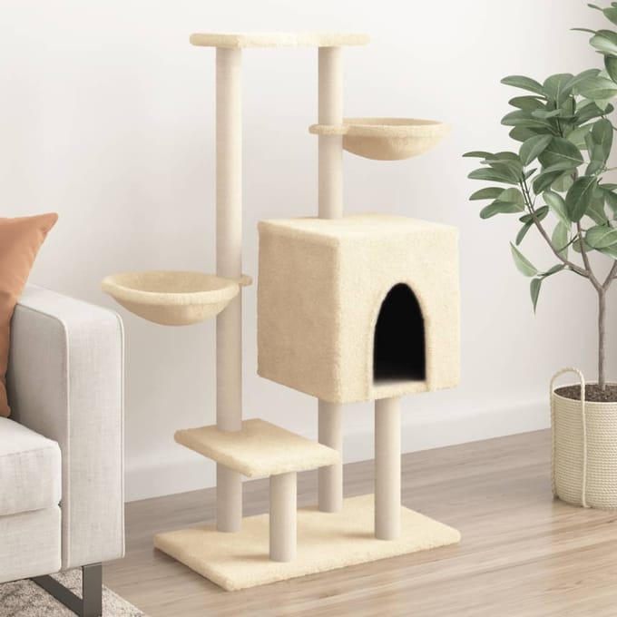 vidaXL Kattenmeubel met sisal krabpalen 117 cm crèmekleurig