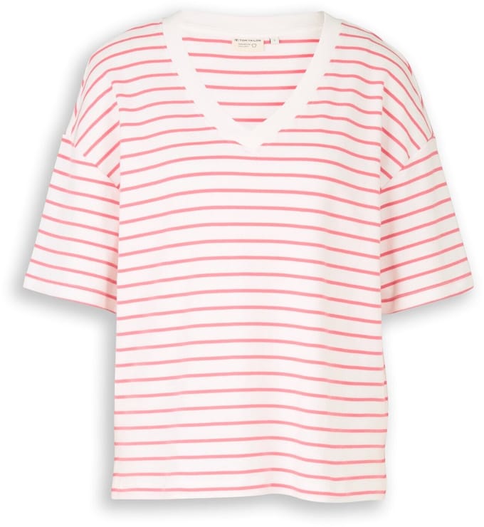 Tom Tailor - Oversized T-shirt met streepjesmotief - Maat L - white coral irregular stripe
