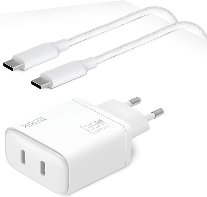 Usb C Kabel 1 Meter met 35w usb-C Oplader - 2 usbC Poorten - GaN Technologie Snellader