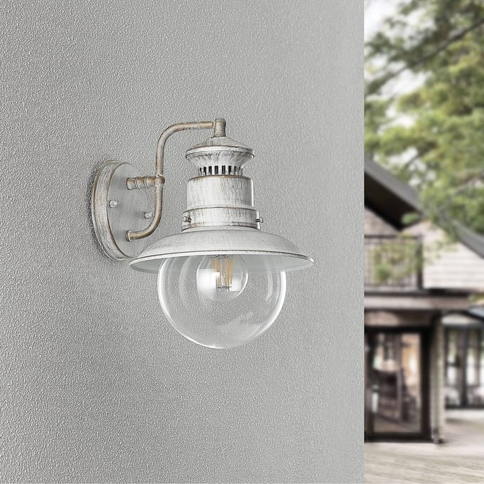 Lindby - Wandlamp buiten - 1licht - Metaal, glas - H: 26.8 cm - E27 - mat wit, goud, helder