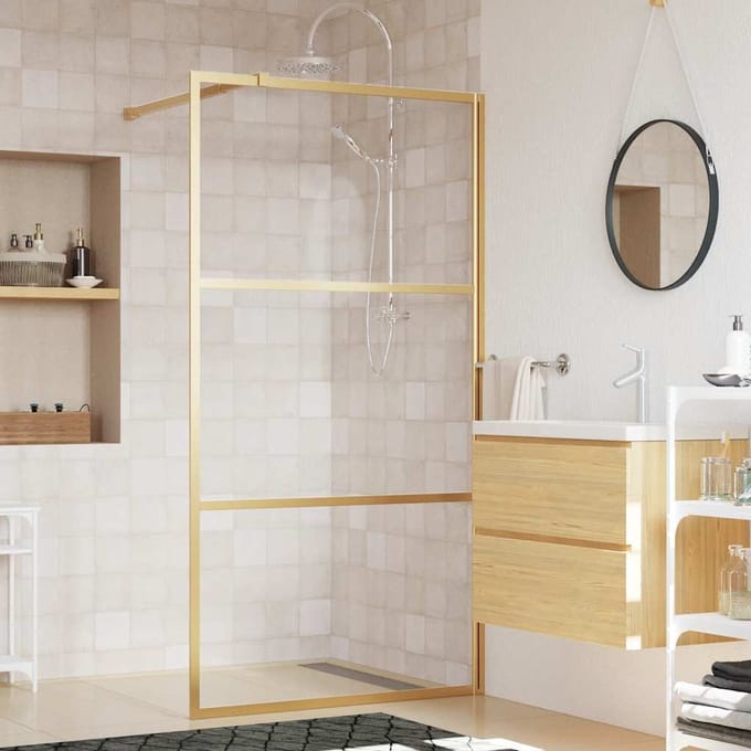 vidaXL Inloopdouchewand transparant 100x195 cm ESG-glas goudkleurig