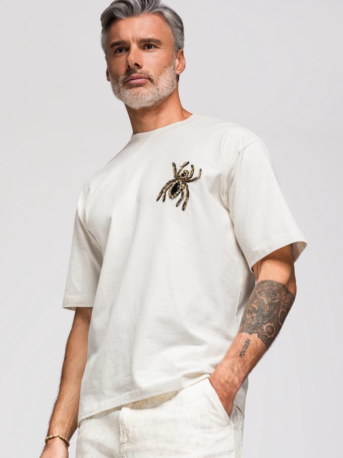 OMBRE T-shirt - Loose Fit - Katoen - Korte Mouw Gebroken Wit S