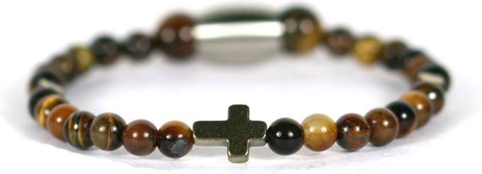 IbizaMen KIDS - pyrite kruis tijgeroog 4mm - 15cm
