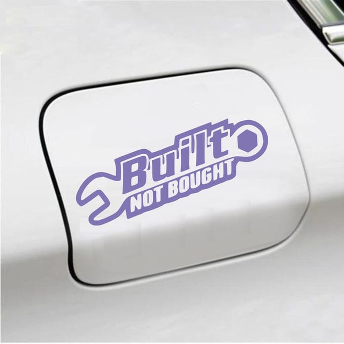 Bumpersticker - Built Not Bought - 8 X 20 - Paars