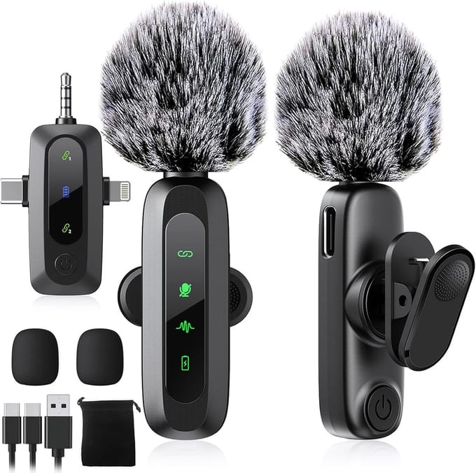 Vesfy Draadloze Lavalier Microfoon Set - 2 Stuks - Geschikt voor iPhone, Android en Camera - Plug & Play - 20 Meter Bereik