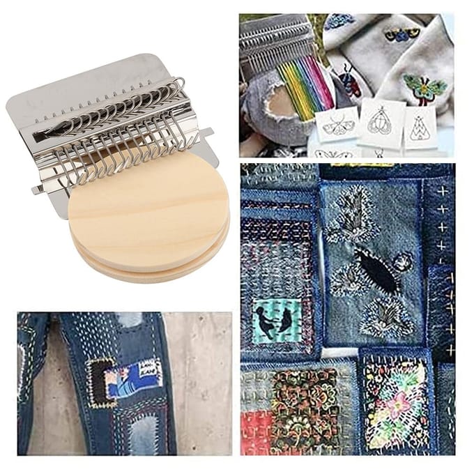 Mini outil de tissage manuel, outil de reprisage DIY, machine de tressage et de patching pour débutants beige