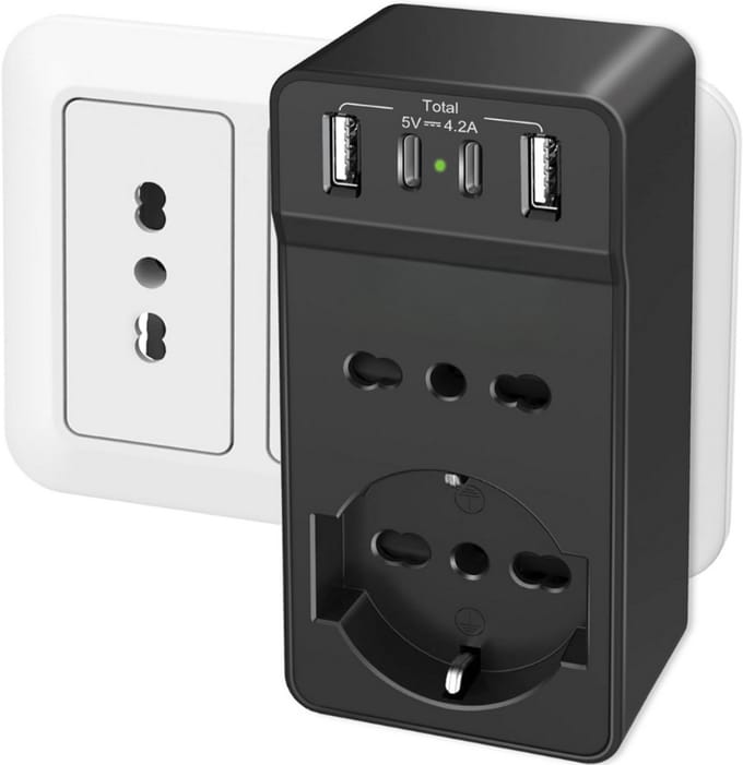 Thuys – 4 – Voudige – Stekkerdoos – Met 3 USB – A Poorten – En 1 USB-C Poort