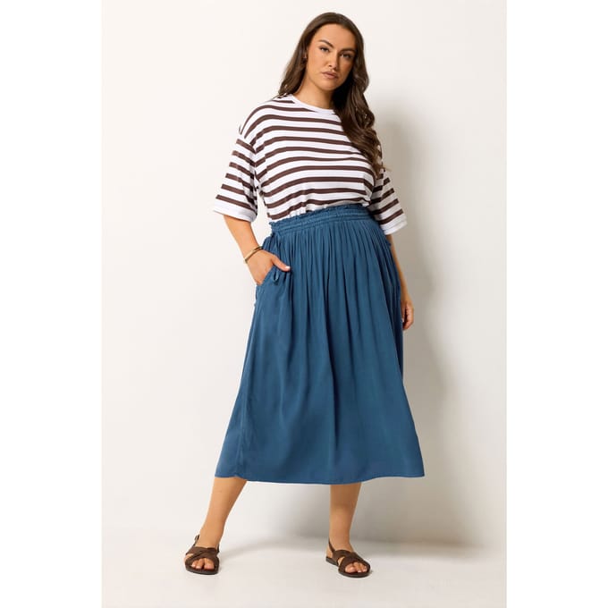 Yours Blauwe Chambray Midirok Size 50-52