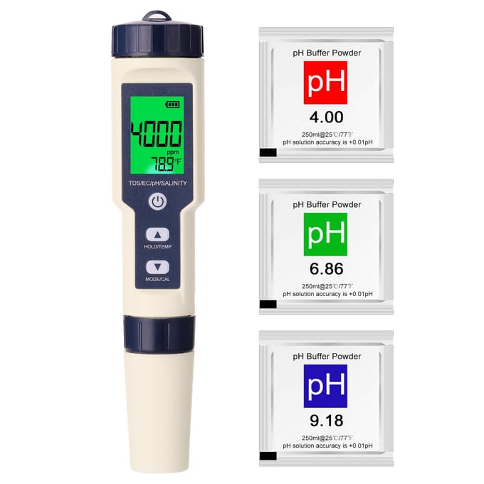 5 in 1 Professionele Multi-parameter Combo Testmeter PH/EC/TDS/Zoutgehalte/Thermometer Digitaal veelkleurig