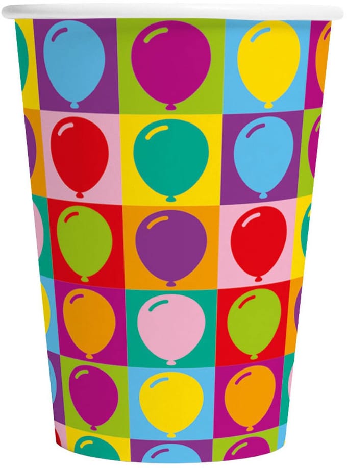 Globos Paper Cups 210ml Pop Party - 8 pcs.
