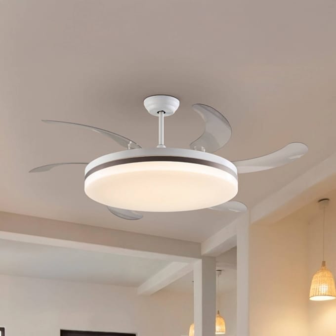 Schuller Valencia LED plafondventilator Vento wit/brons/transparant, Ø 150 cm stil