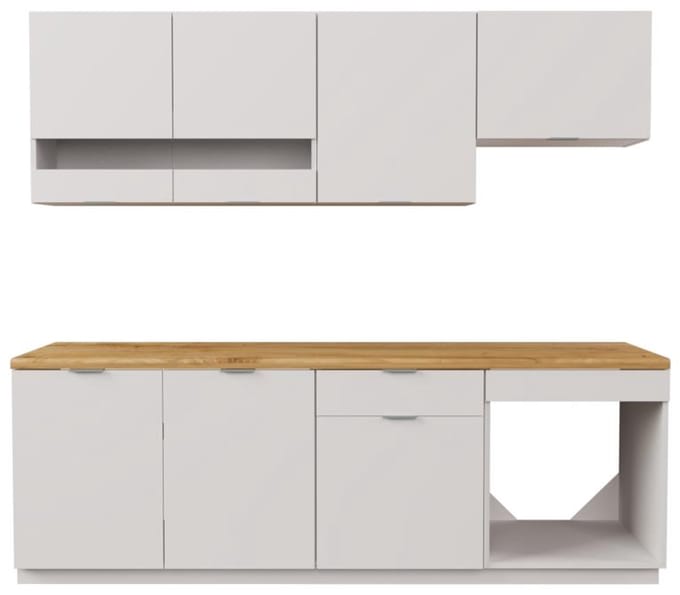 Vente-unique Complete keuken - 200 cm - 6 opbergelementen - Wit en houteffect - CARMEO