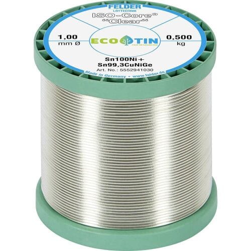 Felder ISO-Core Clear Sn100Ni+ Soldeertin Spoel Sn99,25Cu0,7Ni0,05 0.500 kg 1 mm