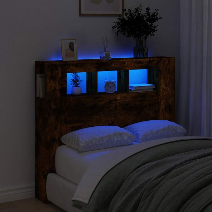 vidaXL - Hoofdeinde - met - LED - 120x18,5x103,5 - cm - bewerkt - hout - gerookt - eiken