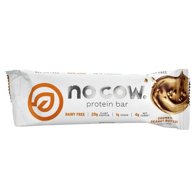 No Cow, Proteinereep, Chunky Pindakaas, 12 Repen, 60g (2,12 oz) Elk