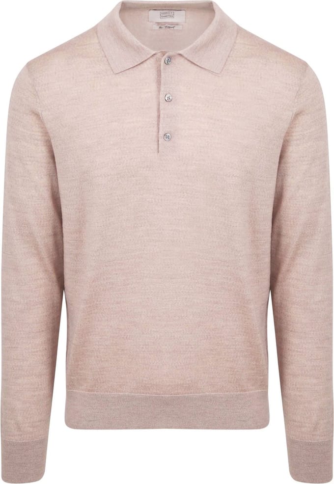 King Essentials The Robert Long Sleeve Poloshirt Merino Beige - Maat L - Heren - Pullovers