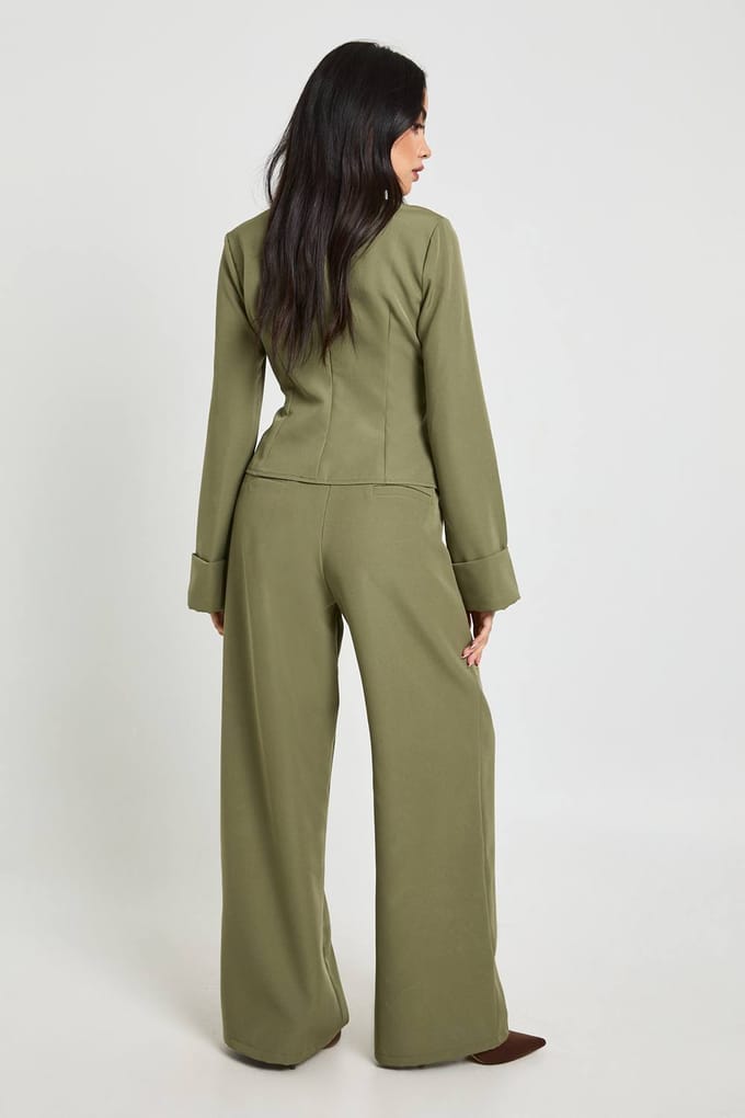 boohoo Dames Wijde Broek met Zakdetails | Dark Olive | Maat: 6
