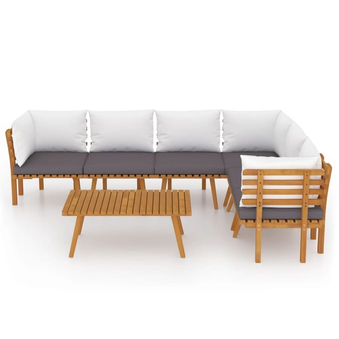 vidaXL - 7-delige - Loungeset - met - kussens - massief - acaciahout