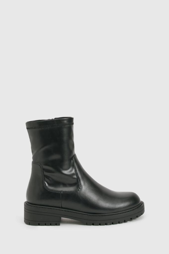 boohoo Dames Laars met brede pasvorm en chunky blockhiel | Black | Maat: 4