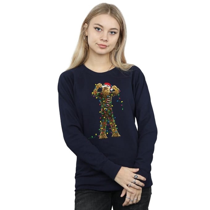 Star Wars Dames/Dames Chewbacca Kerstverlichting Sweatshirt (Marineblauw)