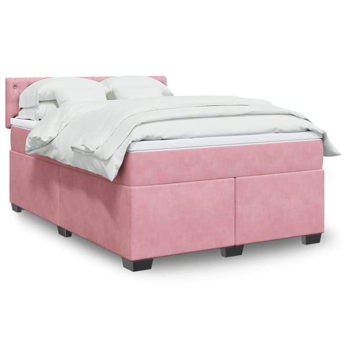 vidaXL - Boxspring - met - matras - fluweel - roze - 140x190 - cm