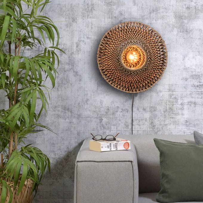 GOOD&MOJO Wandlamp Bali - Bamboe/Zwart - Ø44cm - Binnen Scandinavisch,Bohemian
