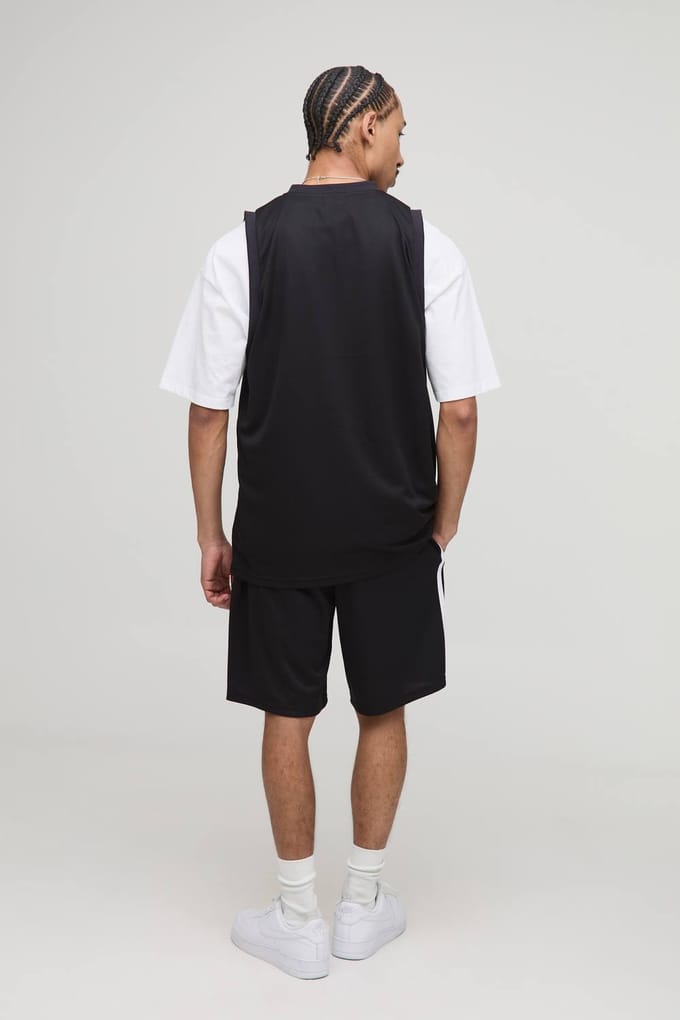 Worldwide V Neck Mesh Basketball Vest | Black | Size Medium
