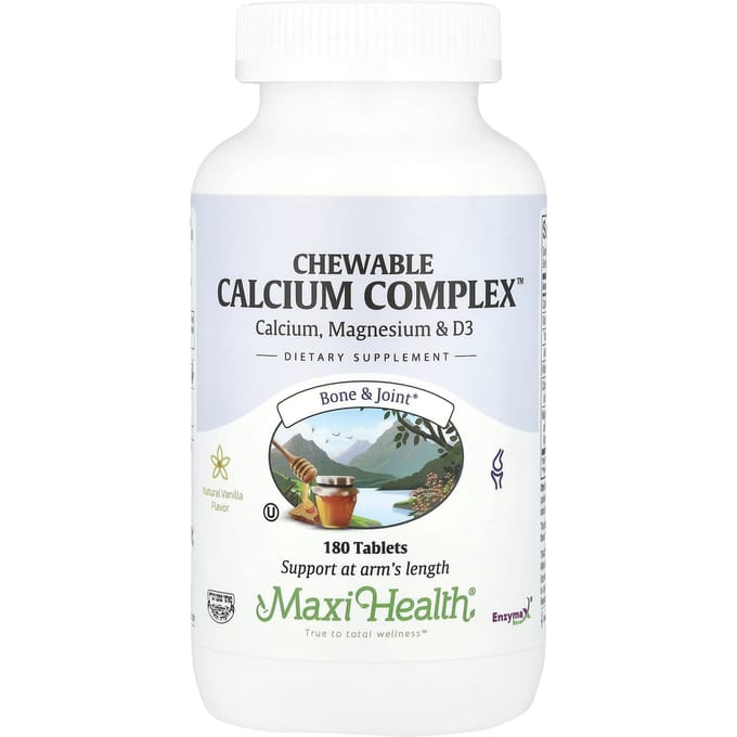 Maxi Health, Kauwbaar Calcium Complex™, Natuurlijke Vanille, 180 Tabletten
