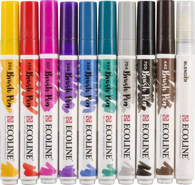 Brushpen talens ecoline set 10 stuks handlettering | 3 stuks