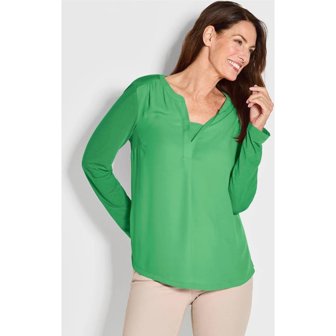 Blouseshirt met chiffon inzet - groen - Gr. 21 van Goldner Fashion