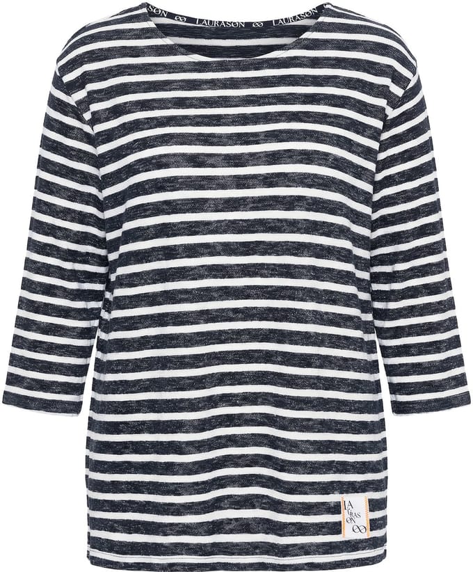 Laurasøn - Dames - Gestreept sweatshirt ronde hals 3/4 mouwen - Marine - Maat 40+