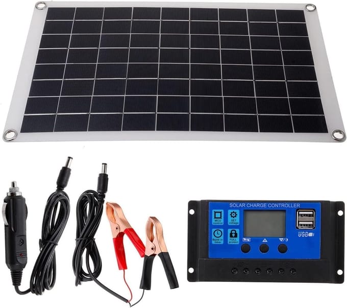 Flexibel Zonnepaneel - Zonnecel Kit - Batterij Opladen - Dubbele USB Output - 425x250 mm - Zwart