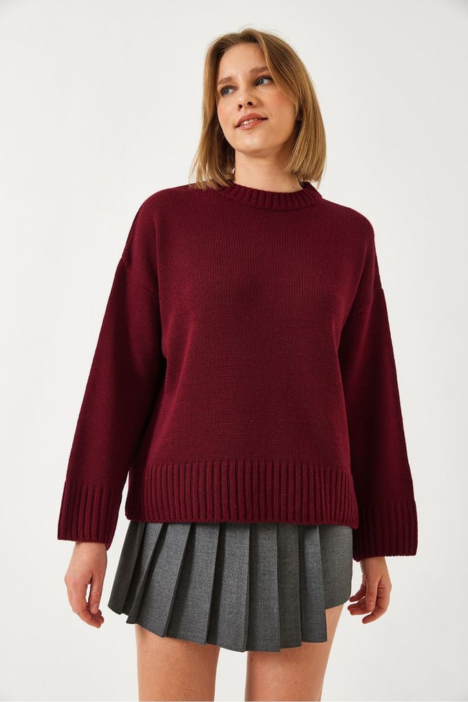 Losse Pasvorm Crew Neck Geribbelde Trui