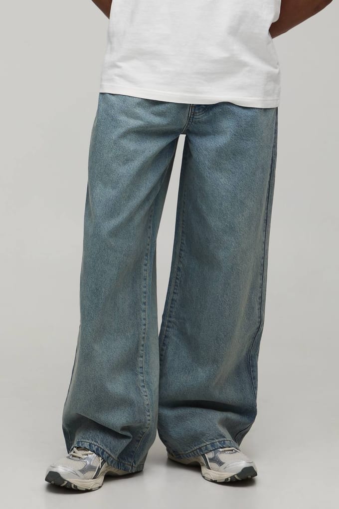 Essential Baggy Fit Rigid Washed Jeans | Stonewash | Size 46R